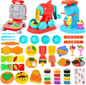 3 in 1 Dough Sets for Kids Ages 4-8, Dough Tools Kit with Ice Cream Noodle Hamburger Maker Machine, Kitchen Creations Art Crafts Food Play Toys for Boys Girls Kids Toddlers Ages 3 