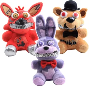 3pcs Nightmare Bonnie & Foxy & Bear Plush Toys Doll Stuffed Figure Set