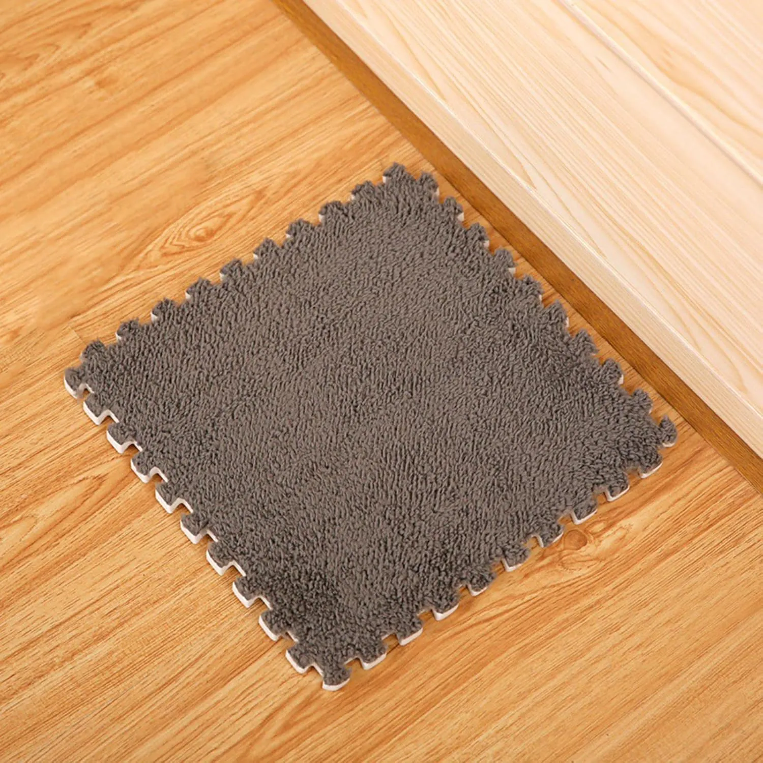 40 Pcs Plush Interlocking Carpet Tiles, Square Foam Area Rugs Set, Fluffy Puzzle Play Mat,Foam Floor Tiles for Bedroom(Color:Gray)