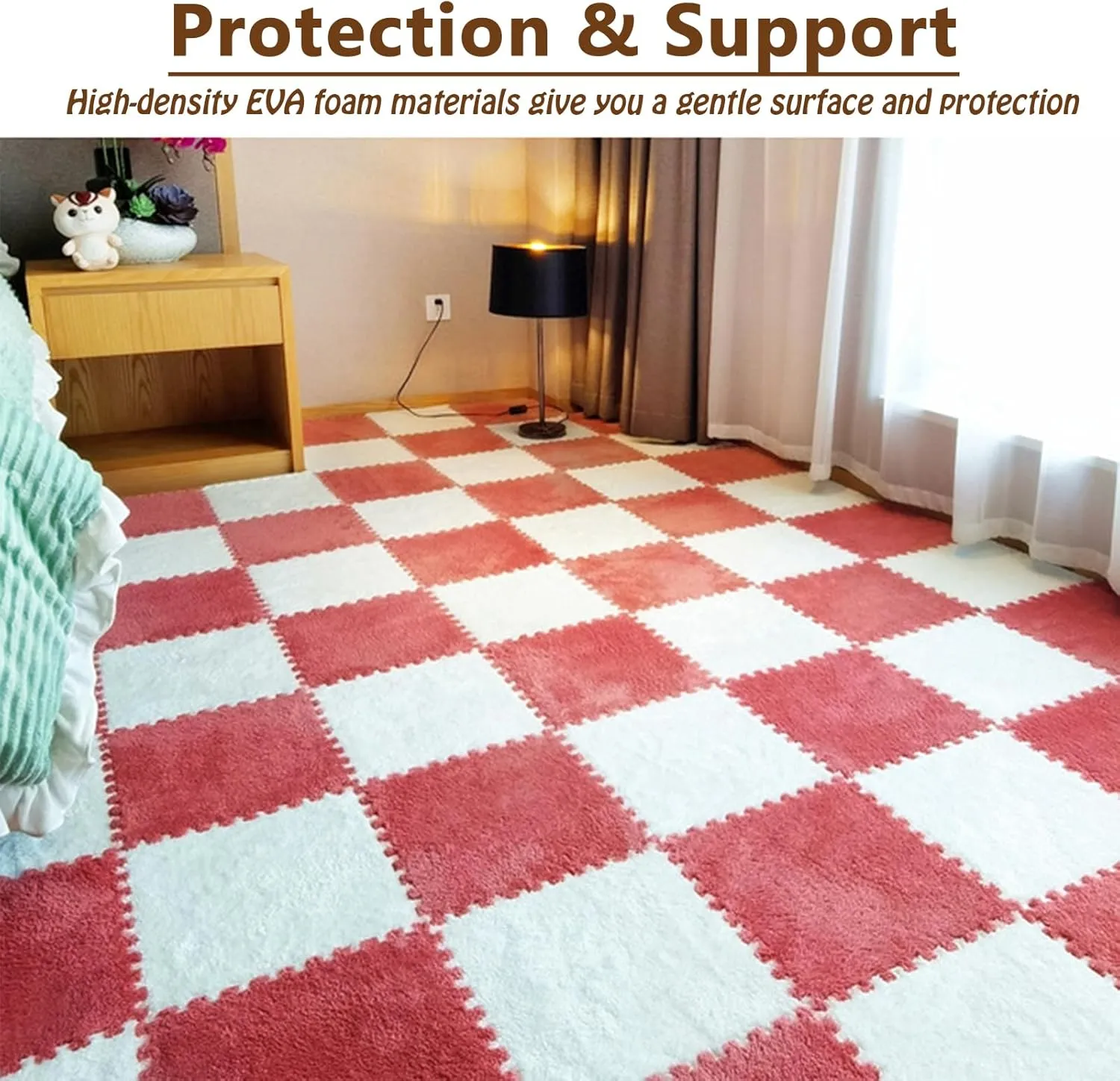 40 Pcs Plush Interlocking Carpet Tiles, Square Foam Area Rugs Set, Fluffy Puzzle Play Mat,Foam Floor Tiles for Bedroom(Color:Gray)