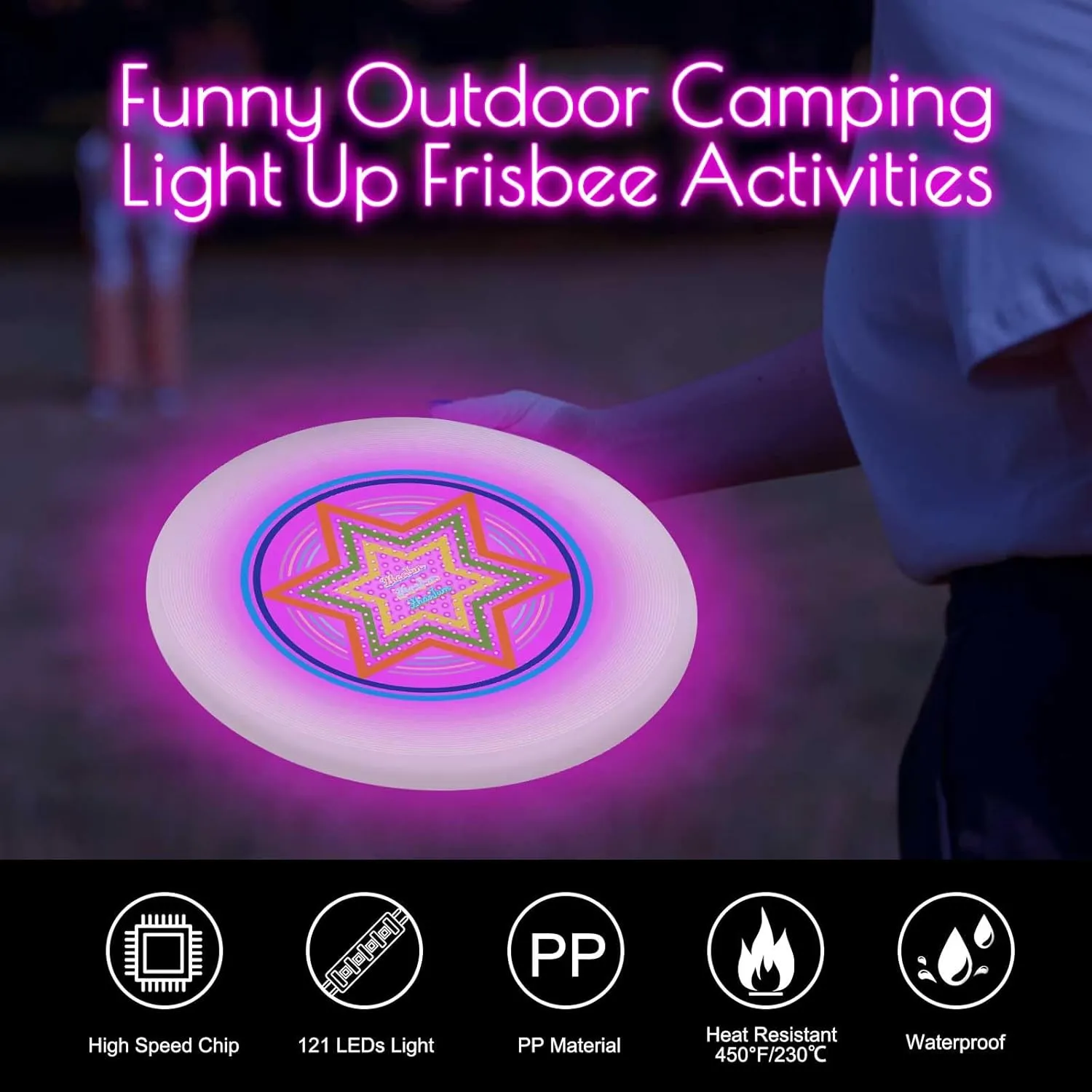49LEDs Flying Disc Toy, 3 Smart Modes, Light Up Ultimate 175g Flying Disc, Rechargeable, Glow in The Dark Perfect for Parks/Camping/Backyards/Beach Outdoor Cool Games Camping Gift