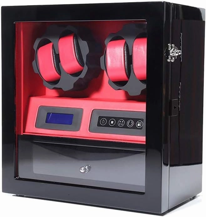 4 5 Automatic Watch Winder Box, 5 Rotation Modes with LED Light, Intelligent Touch Screen with 5 Watches Storage Display Box，Red