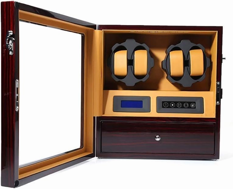 4 5 Automatic Watch Winder Box, 5 Rotation Modes with LED Light, Intelligent Touch Screen with 5 Watches Storage Display Box，Red