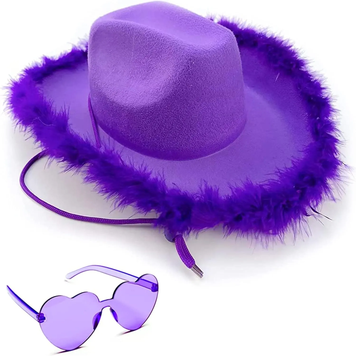 4E's Novelty Cowboy Hat with feathers With Heart Shaped Sunglasses for Women, Felt Cowgirl Hat for Party Costume Dress Up