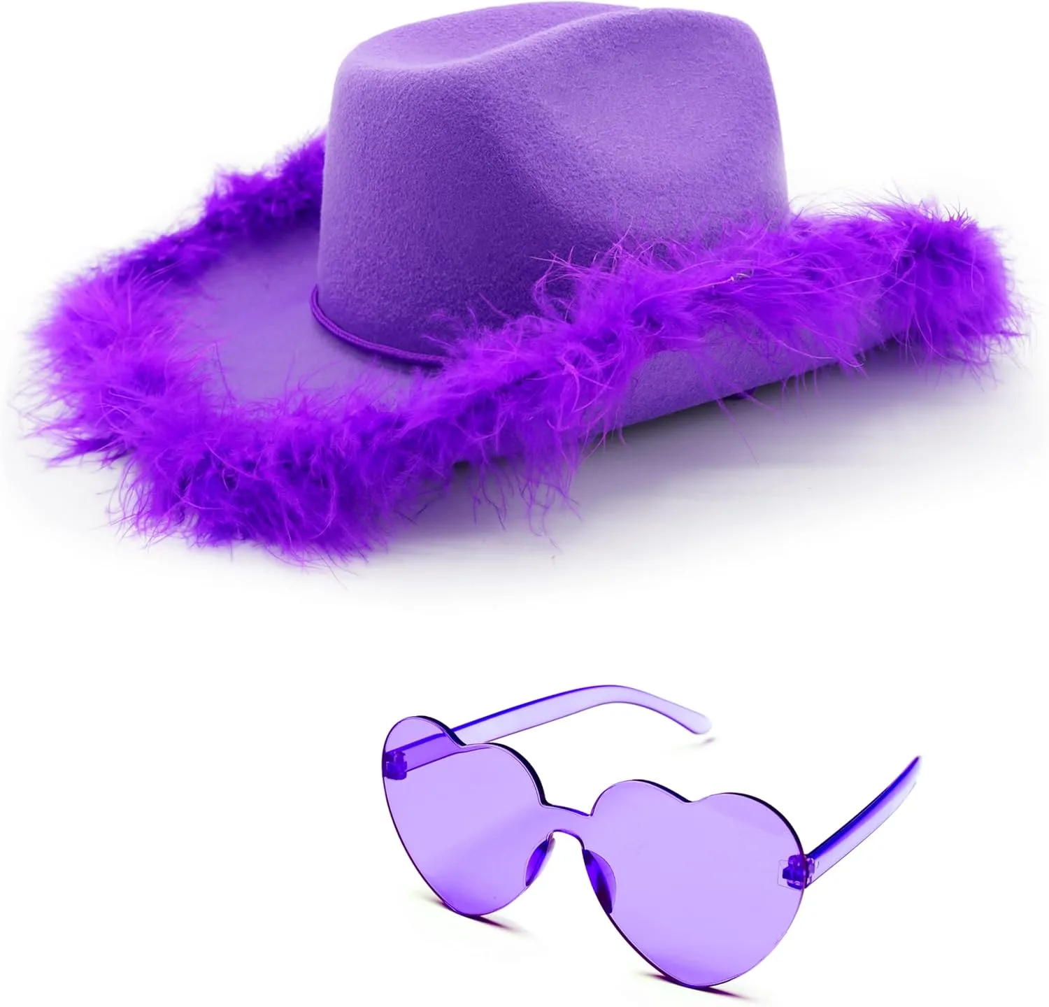 4E's Novelty Cowboy Hat with feathers With Heart Shaped Sunglasses for Women, Felt Cowgirl Hat for Party Costume Dress Up