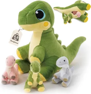 4Pcs Dinosaur Stuffed Animals, 19.5" Mommy Dino with Babies Inside, Weighted Stuffed Animal 3.3lbs, Dino Stuffed Animal, Dinosaur Plush Toys for Boys Girls on Birthday Children's Day Christmas
