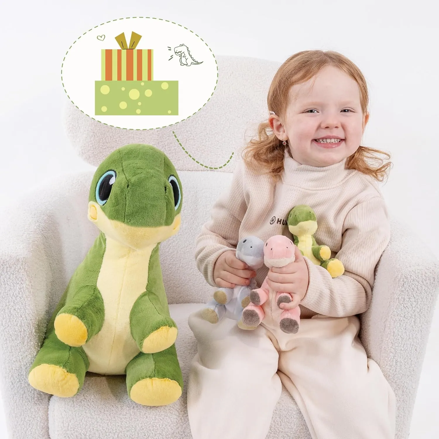 4Pcs Dinosaur Stuffed Animals, 19.5" Mommy Dino with Babies Inside, Weighted Stuffed Animal 3.3lbs, Dino Stuffed Animal, Dinosaur Plush Toys for Boys Girls on Birthday Children's Day Christmas