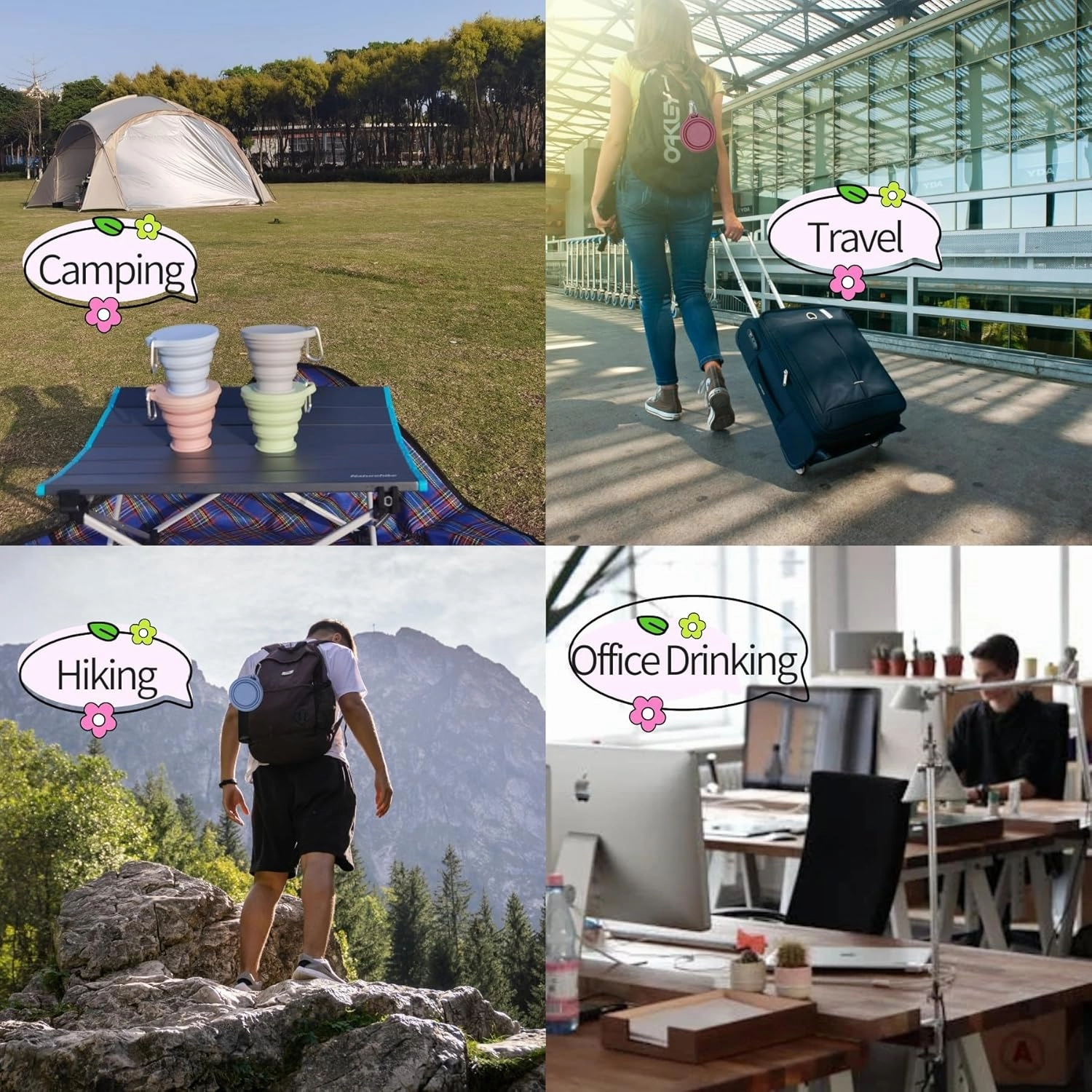 4PCS Foldable Silicone Cup Camping Travel Snacks Coffee Reusable High Temperature Resistant Convenient to Carry 6.1 OZ Small Capacity