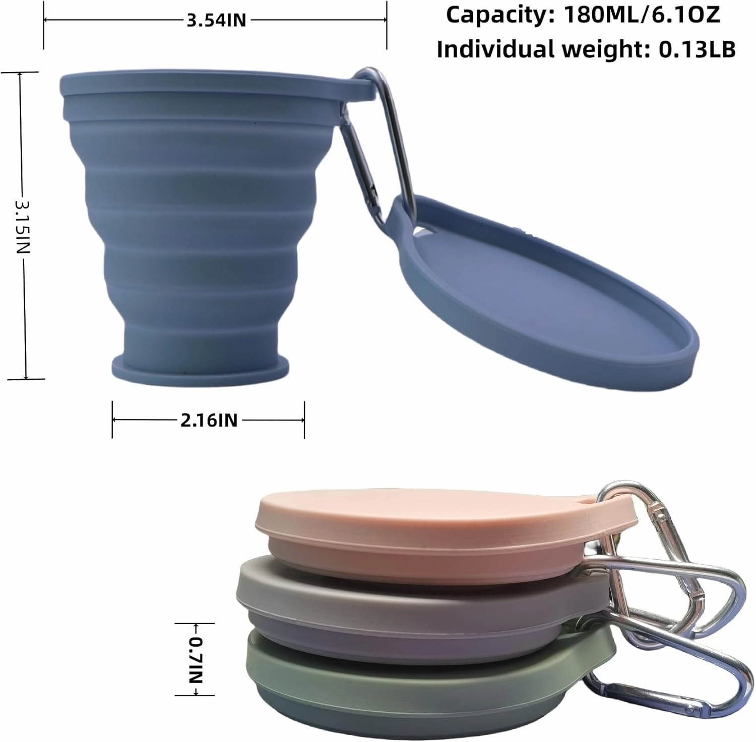 4PCS Foldable Silicone Cup Camping Travel Snacks Coffee Reusable High Temperature Resistant Convenient to Carry 6.1 OZ Small Capacity