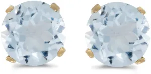 5 mm Natural Round Aquamarine Stud Earrings Set in 14k Yellow Gold