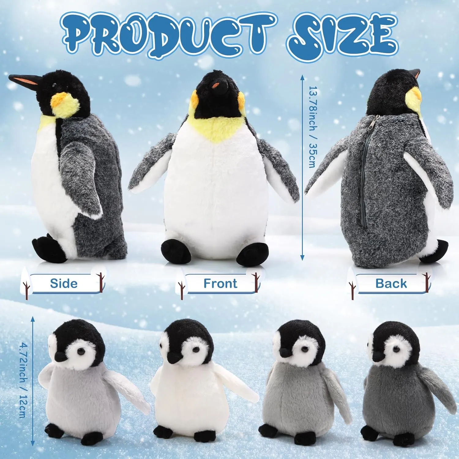 5 Pcs Penguin Plush Toy Set 14 Inch Mommy Penguin Stuffed Animal with 4 Cute Babies in Zippered Belly Soft Cuddly Plushie for Kids Birthday Gifts Party Favors(Simple Style)