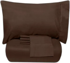 5 Piece Full Comforter Set All Season Soft Down Alternative Blanket & Luxurious Cotton Fits Mattress Up to 18" Deep Pocket Bed 4 Piece Sheet Set Brown Chocolate