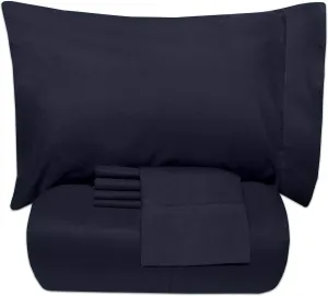 5 Piece Full Comforter Set All Season Soft Down Alternative Blanket & Luxurious Cotton Fits Mattress Up to 18" Deep Pocket Bed 4 Piece Sheet Set Navy Blue