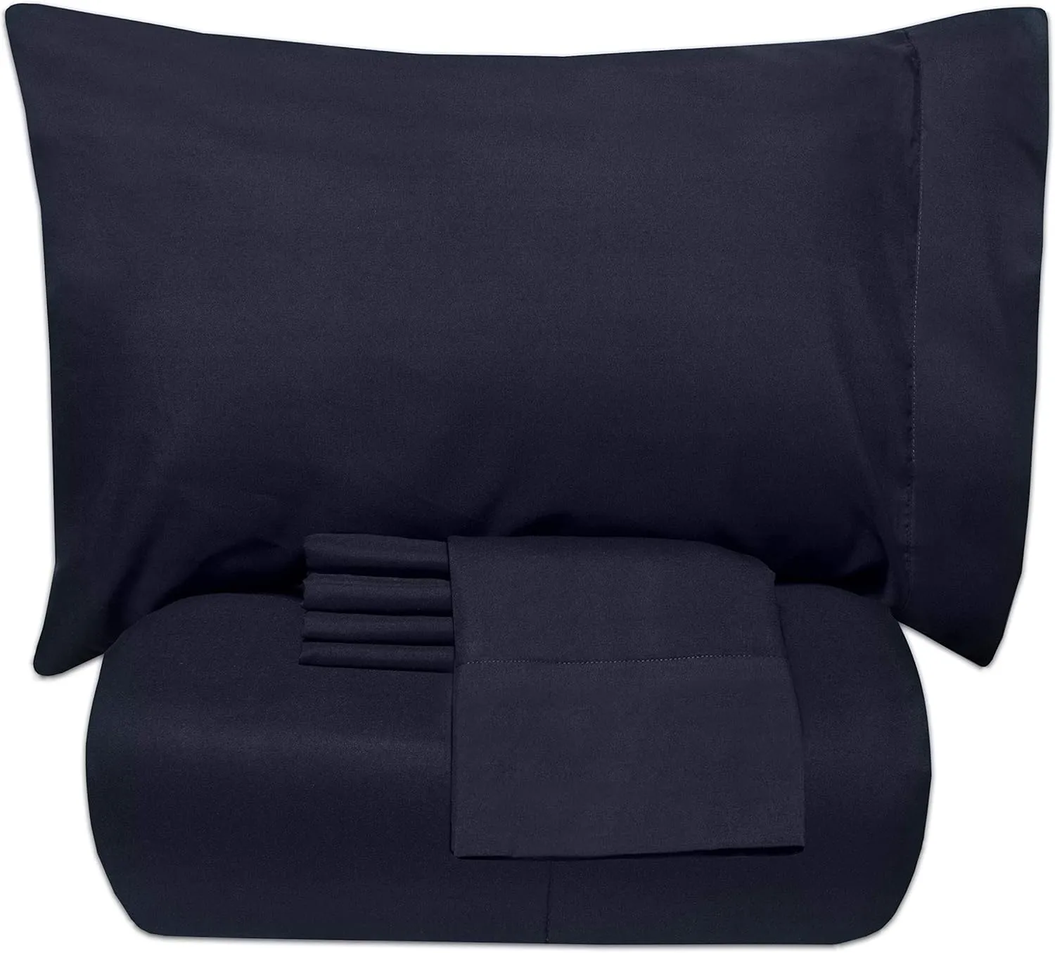 5 Piece Full Comforter Set All Season Soft Down Alternative Blanket & Luxurious Cotton Fits Mattress Up to 18" Deep Pocket Bed 4 Piece Sheet Set Navy Blue