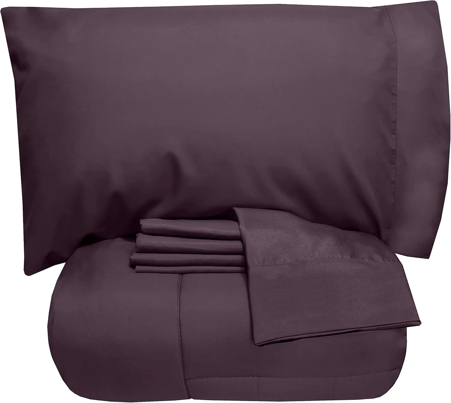 5 Piece Full Comforter Set All Season Soft Down Alternative Blanket & Luxurious Cotton Fits Mattress Up to 18" Deep Pocket Bed 4 Piece Sheet Set Purple