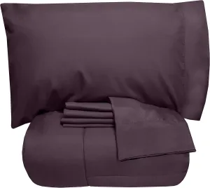 5 Piece Full Comforter Set All Season Soft Down Alternative Blanket & Luxurious Cotton Fits Mattress Up to 18" Deep Pocket Bed 4 Piece Sheet Set Purple