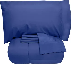5 Piece Full Comforter Set All Season Soft Down Alternative Blanket & Luxurious Cotton Fits Mattress Up to 18" Deep Pocket Bed 4 Piece Sheet Set Royal Blue