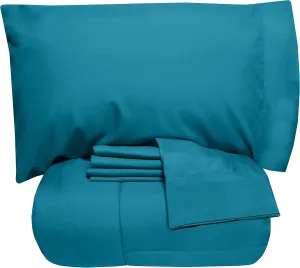 5 Piece King Comforter Set All Season Soft Down Alternative Blanket & Luxurious Cotton Fits Mattress Up to 18" Deep Pocket Bed 4 Piece Sheet Set Teal
