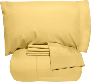 5 Piece Queen Comforter Set All Season Soft Down Alternative Blanket & Luxurious Cotton Fits Mattress Up to 18" Deep Pocket Bed 4 Piece Sheet Set Gold