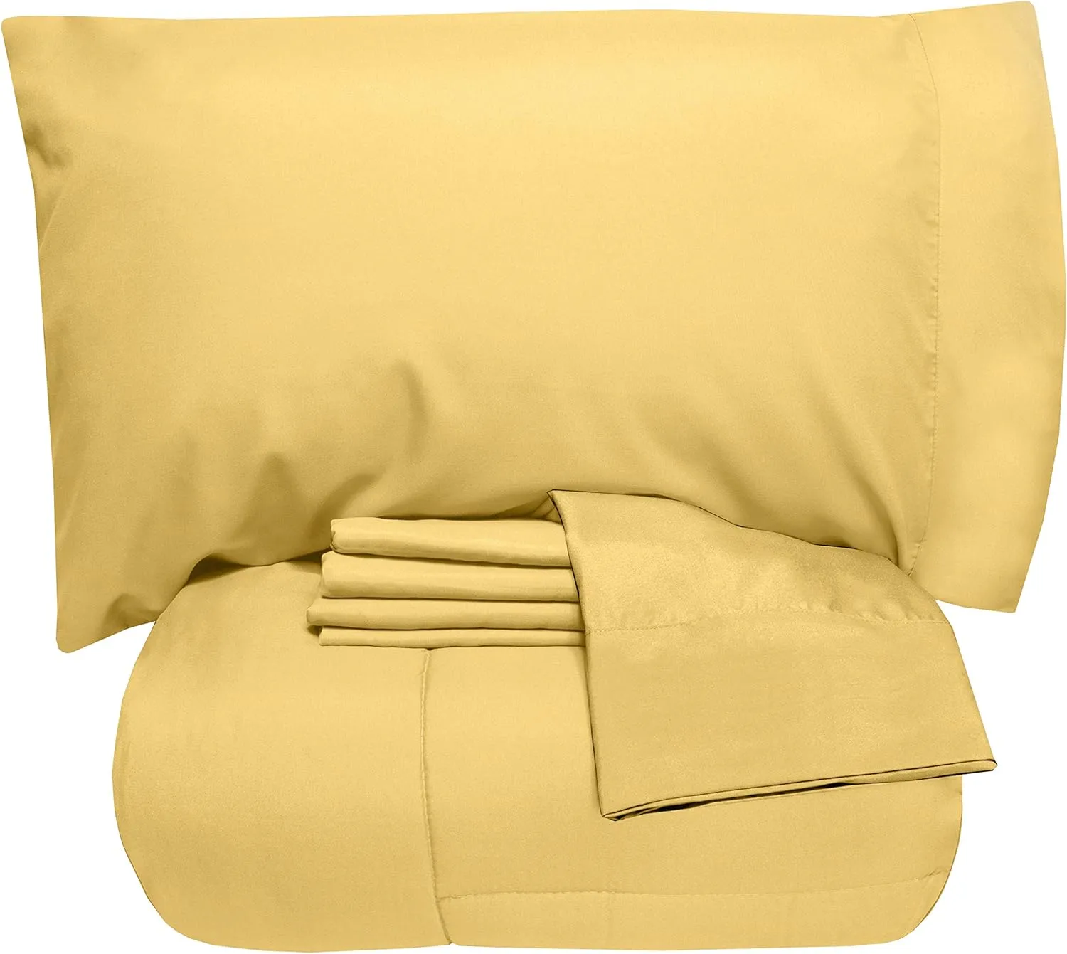 5 Piece Queen Comforter Set All Season Soft Down Alternative Blanket & Luxurious Cotton Fits Mattress Up to 18" Deep Pocket Bed 4 Piece Sheet Set Gold