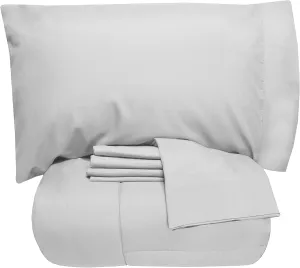 5 Piece Twin XL Comforter Set All Season Soft Down Alternative Blanket & Luxurious Cotton Fits Mattress Up to 18" Deep Pocket Bed 4 Piece Sheet Set Silver