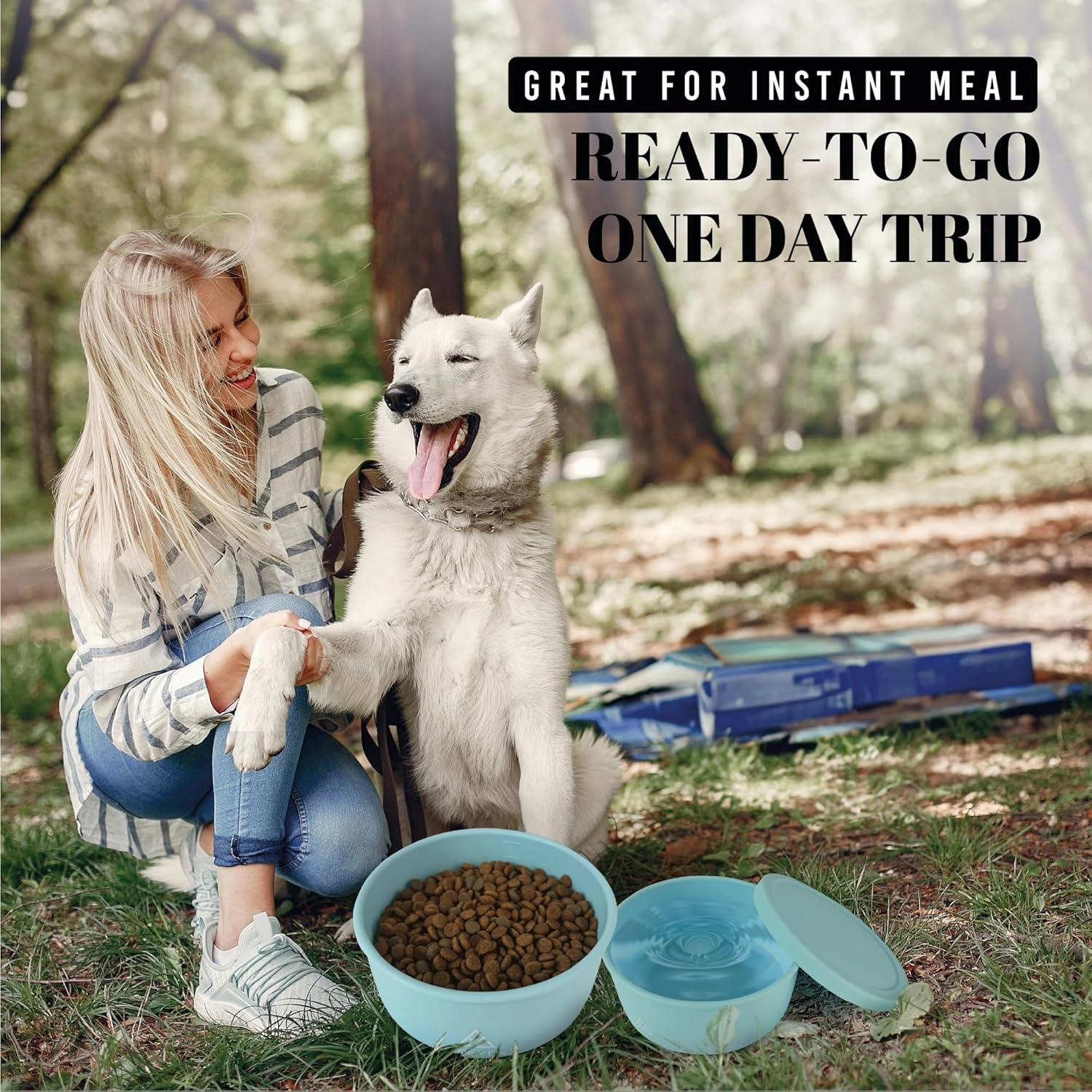 50 Oz Travel Dog Bowls with Lids, 2-in-1 Portable Pet Bowls for Food and Water, Leakproof Travel Dog Food & Water Bowl for Outdoor, Camping, Travel Dog Feeding Bowl, Daycare Pet Bowls