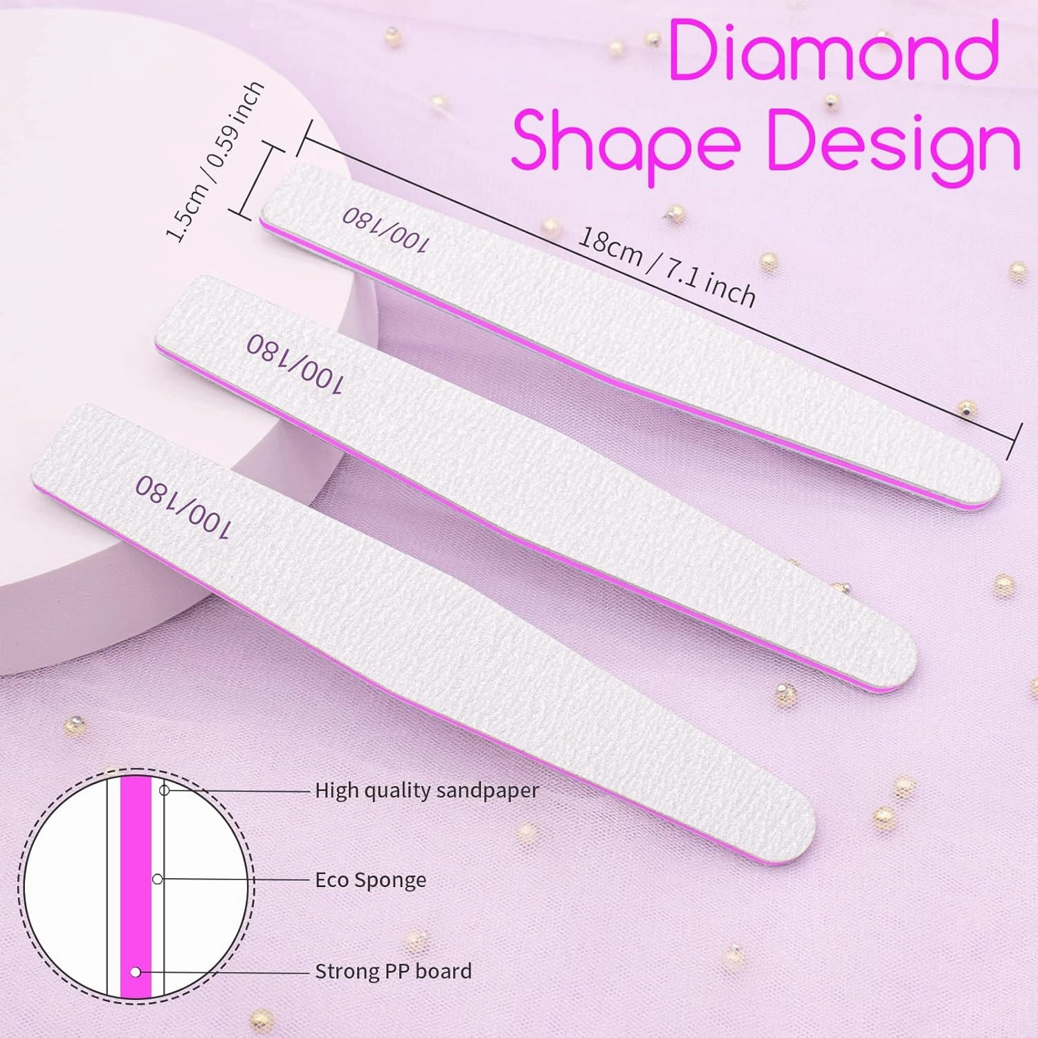 50Pcs Nail File Set, Emery Board Nail Files 100/180 Grit for Poly Nail Extension Gel and Acrylic Nails Nail File for Natural Nails Nail Filers Manicure Tool
