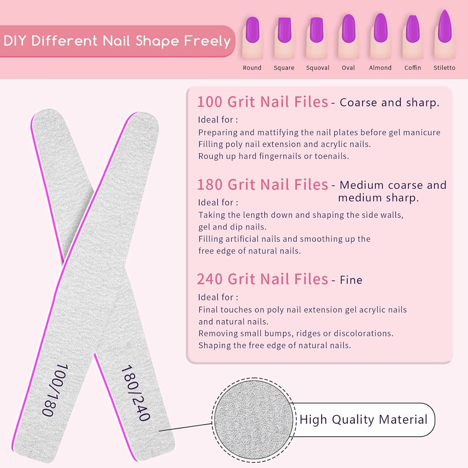 50Pcs Nail File Set, Emery Board Nail Files 100/180 Grit for Poly Nail Extension Gel and Acrylic Nails Nail File for Natural Nails Nail Filers Manicure Tool