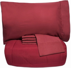 5 Piece Twin Comforter Set All Season Soft Down Alternative Blanket & Luxurious Cotton Fits Mattress Up to 18" Deep Pocket Bed 4 Piece Sheet Set Burgundy