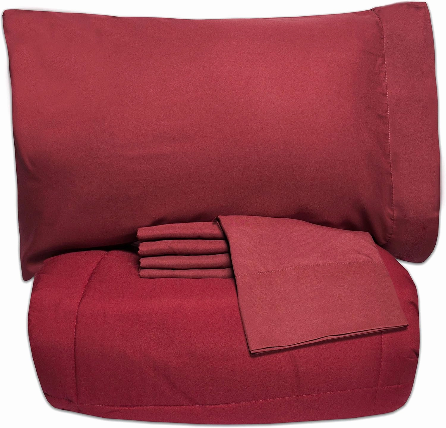 5 Piece Twin Comforter Set All Season Soft Down Alternative Blanket & Luxurious Cotton Fits Mattress Up to 18" Deep Pocket Bed 4 Piece Sheet Set Burgundy