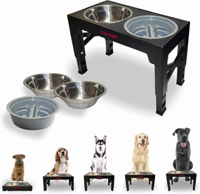 5-Tier Elevated Dog Bowls, Feeding Station Holder with 2 Stainless Steel  1 Slow Feeder Bowls Elevated, Water & Food Bowl Stand, Raised Dog Bowl Stand for Medium Size, Small & Large Breed
