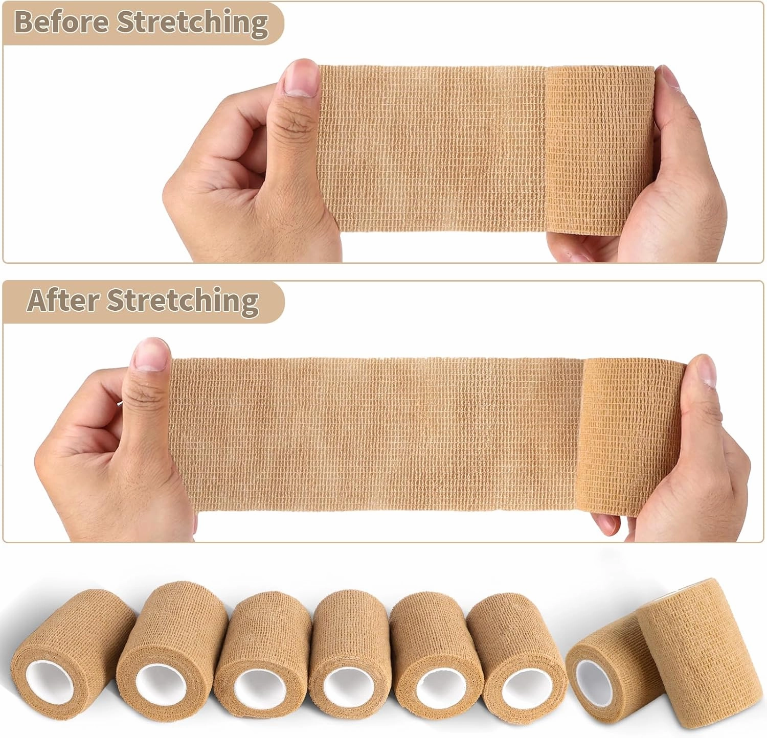 60 Pack Skin Self Adhesive Bandage Wrap Bulk 3 Inch x 5 Yards Cohesive Bandage,Vet Wrap Breathable Elastic Self-Adherent Tape for Stretch Athletic Sports Wrist Ankle Dogs Pet Vet Wrap