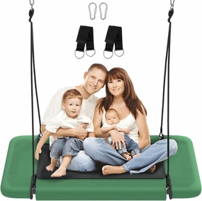 60" Retangular Tree Swing for Kids & Adults, Adjustable Platform Swing with Hanging Straps, 700lbs Capacity, Waterproof Giant Swings for Backyard Outdoor & Indoor Use, Green & Black