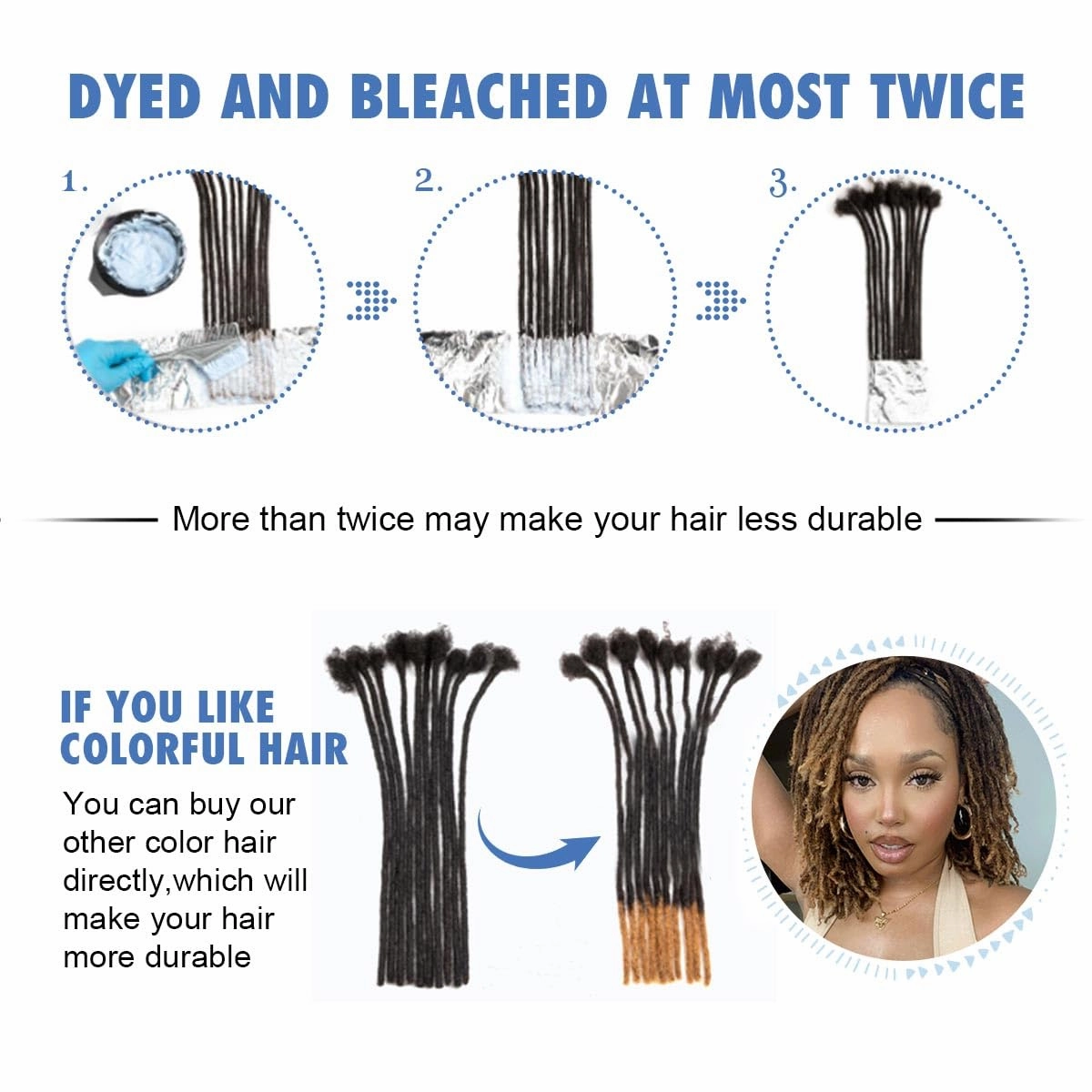 6 inch Loc Extensions Human Hair, 30 Strands Permanent Dreadlock Extension Human Hair 0.4cm Width 100% Full Handmade Dreads Can Be Dyed and Bleached Curled dreads extensions(blonde)