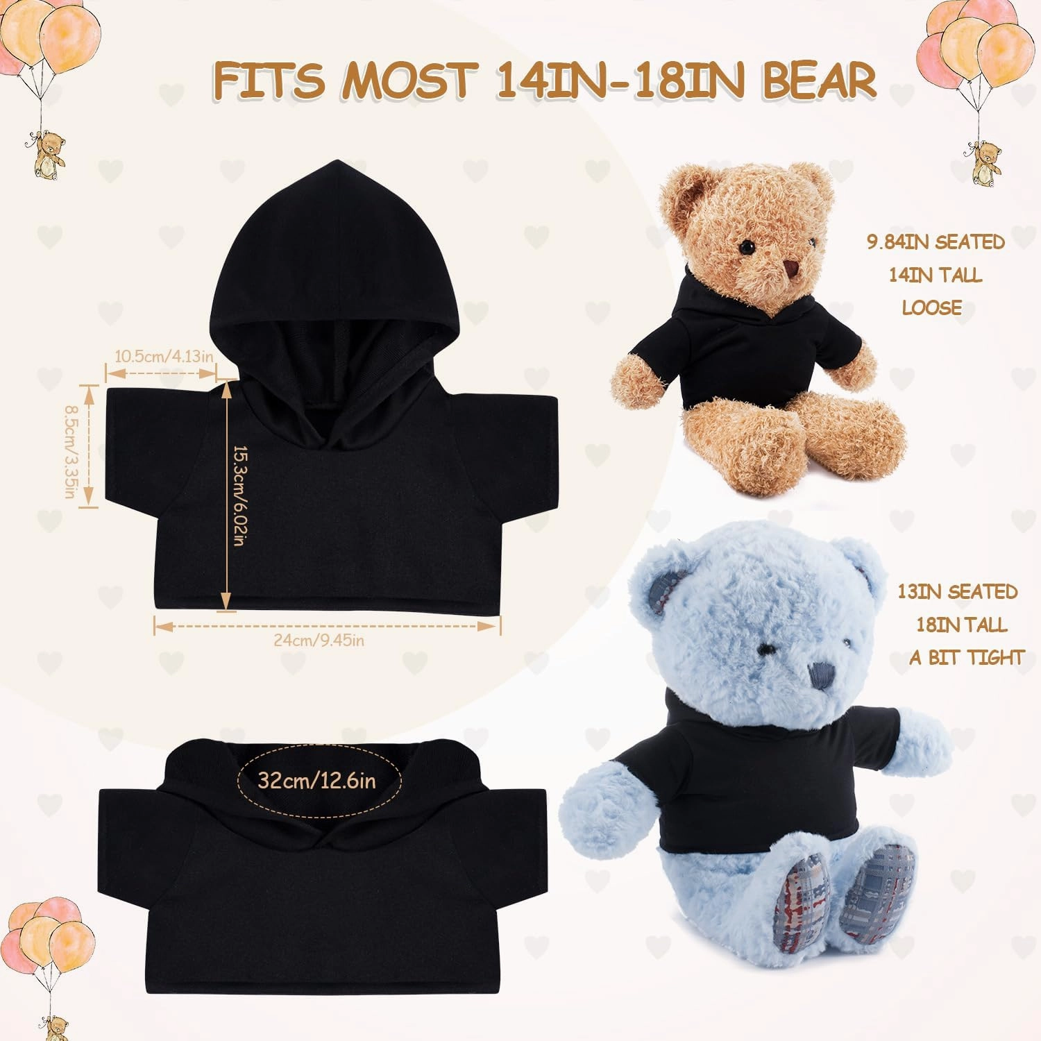 6 PCS Stuffed Bear Clothes Tee Shirt Sublimation Plush Bear Shirts Classic Stuffed Animal Bear T Shirts Hoodie 14-18 Inches Stuffed Bear Dolls
