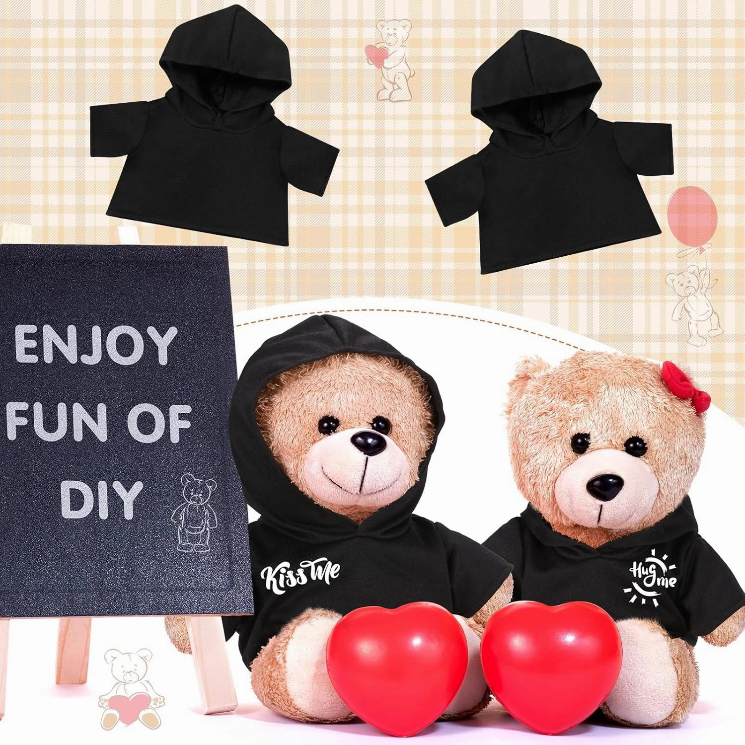 6 PCS Stuffed Bear Clothes Tee Shirt Sublimation Plush Bear Shirts Classic Stuffed Animal Bear T Shirts Hoodie 14-18 Inches Stuffed Bear Dolls