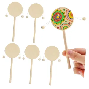 6pcs DIY Wooden Rattle Drum Set Unfinished Shaking Drum for Creative Music Instrument for for DIY Painting and Craft Activities