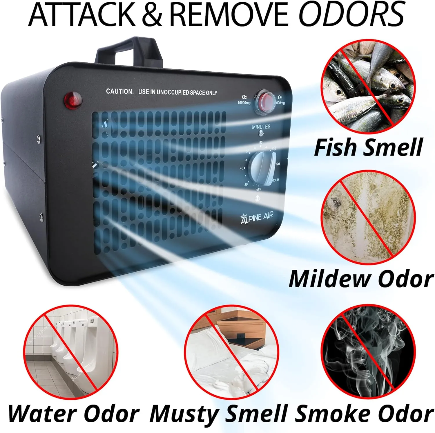 70W 45,000 mg/h Alpine Air Purifier Ozone Generator - Ozone Odor Eliminator, Ozone Machine & Skunk Odor Remover For House, Ozone Air Purifier, Commercial Ozone Generator For Car, Office, & Rooms