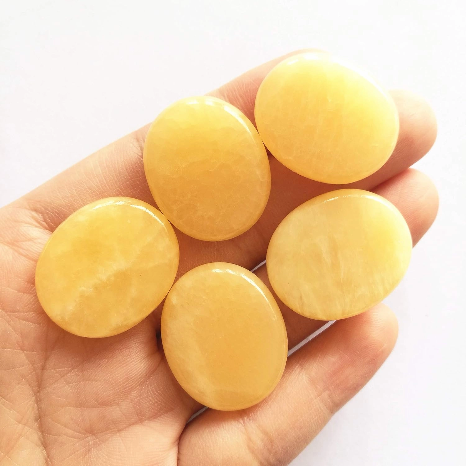 7 Pcs Natural Yellow Jade Palm Pocket Stones for Good Luck,Yoga Meditation,Protection Chakra Stones,Feng Shui Ornament