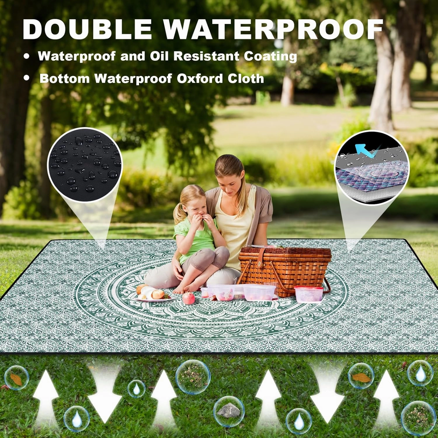 80x80 Picnic Blankets Waterproof Sandless Folding Outdoors Camp Excersise Rug Huge Boho Floor Gym Meditation Mat Yard Blanket Giant Pet Camping Items Beach Trips Garden Necessities Gift Ideas