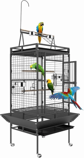 82 Inch Bird Cage, BOINN Bird Flight Cages with Rolling Stand & Bottom Tray, Wrought Iron Parrot Cage with PlayTop for Parakeet, Lovebirds, Ringneck, Cockatiels