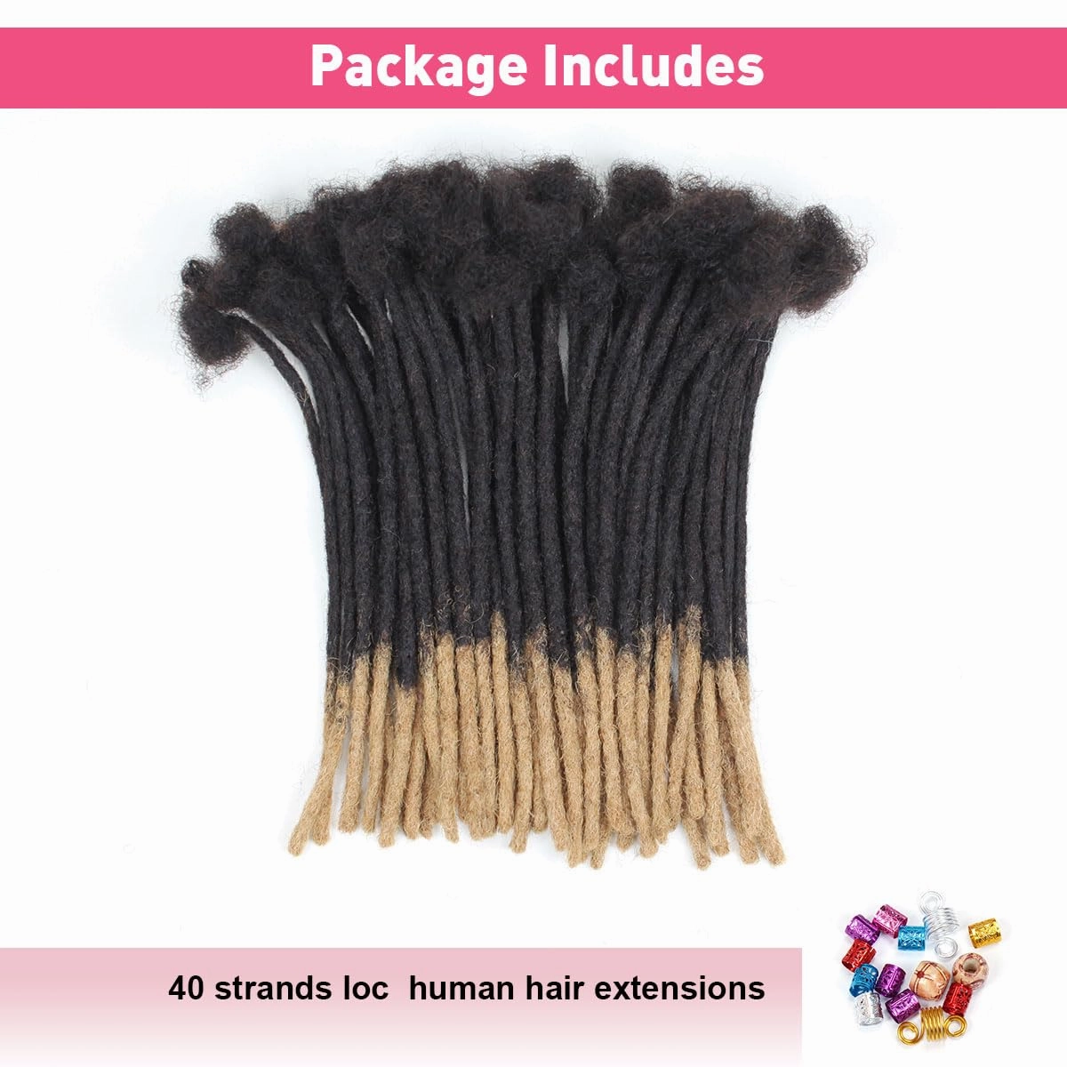 8 Inch 40 Strands Loc Extensions Human Hair, 0.6cm Pencle Size Dreadlock Extensions Human Hair for Women Men Kids Full Handmade Permanent Dreads Locs(1B/27)