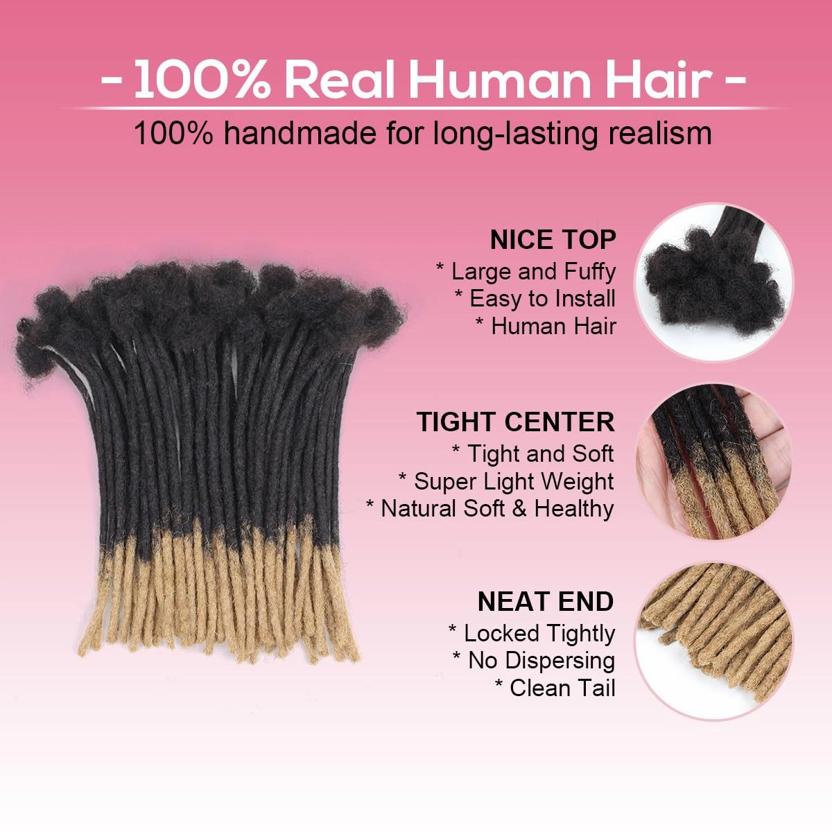 8 Inch 40 Strands Loc Extensions Human Hair, 0.6cm Pencle Size Dreadlock Extensions Human Hair for Women Men Kids Full Handmade Permanent Dreads Locs(1B/27)