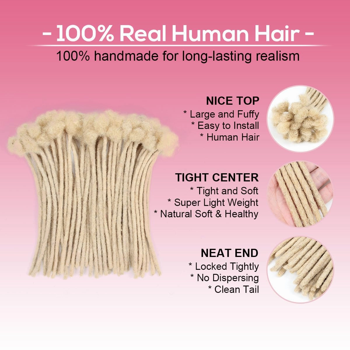 8 Inch 40 Strands Loc Extensions Human Hair, 0.6cm Pencle Size Dreadlock Extensions Human Hair for Women Men Kids Full Handmade Permanent Dreads Locs(613#)