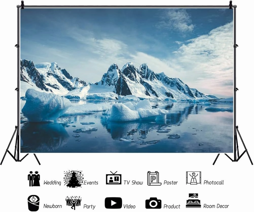 8x5ft South Polar Iceberg Photography Backdrop Chilly Winter Snowy Mountain Outdoor Adventure Background Polar Sea Nature Landscape Travel Photo Studio Props