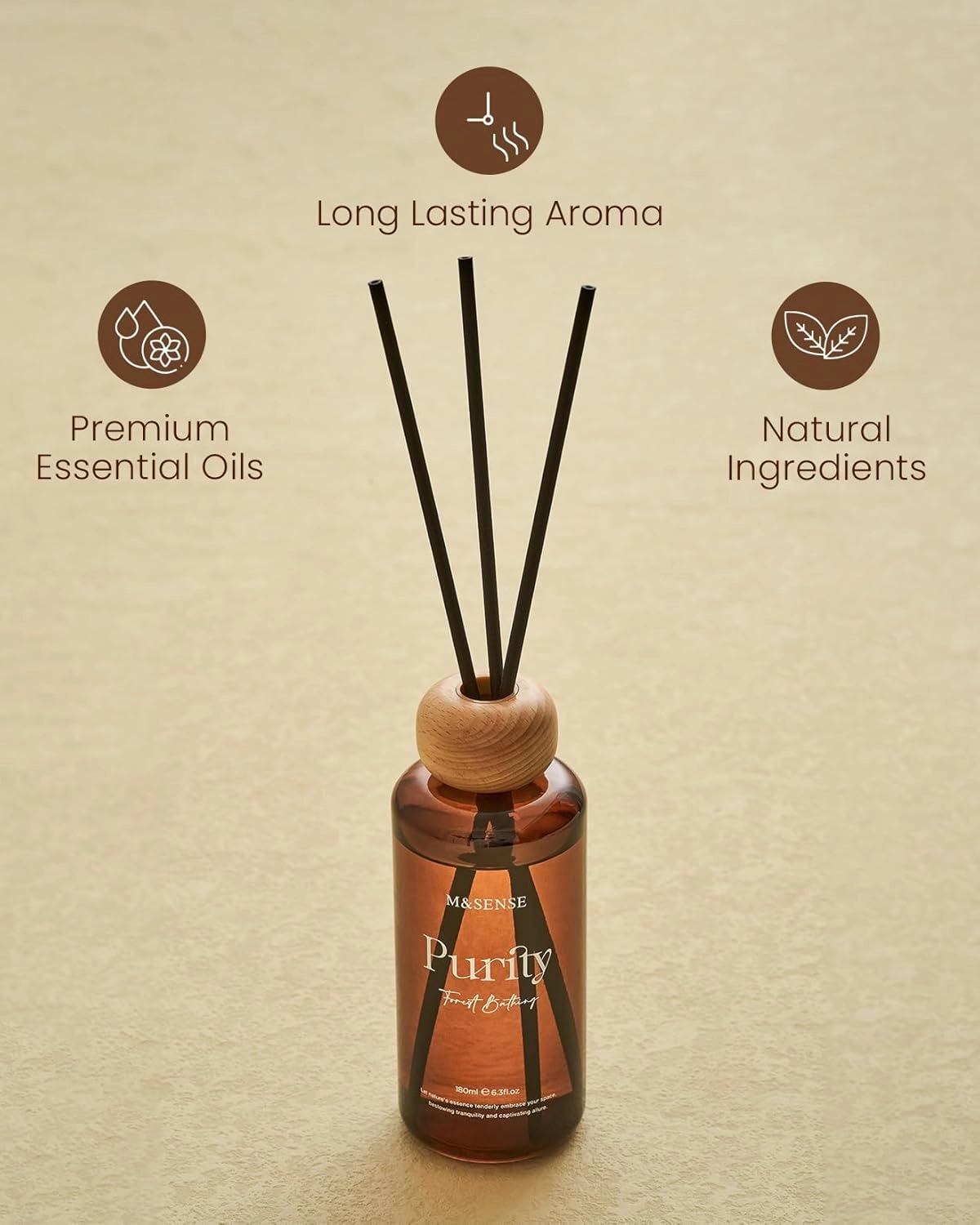 ‌M&SENSE Forest Bathing Reed Diffuser: 6.3 fl oz Fig & Lotus Scented Aroma Set with Light & Subtle Fragrance, Long-Lasting Non-Toxic Natural Essential Oil Diffuser for Office Shelf Decor Small Spaces
