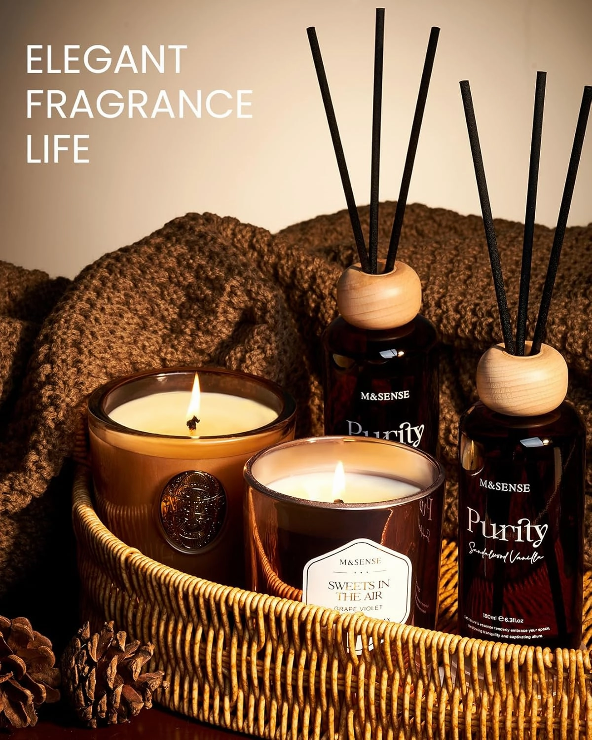 ‌M&SENSE Forest Bathing Reed Diffuser: 6.3 fl oz Fig & Lotus Scented Aroma Set with Light & Subtle Fragrance, Long-Lasting Non-Toxic Natural Essential Oil Diffuser for Office Shelf Decor Small Spaces