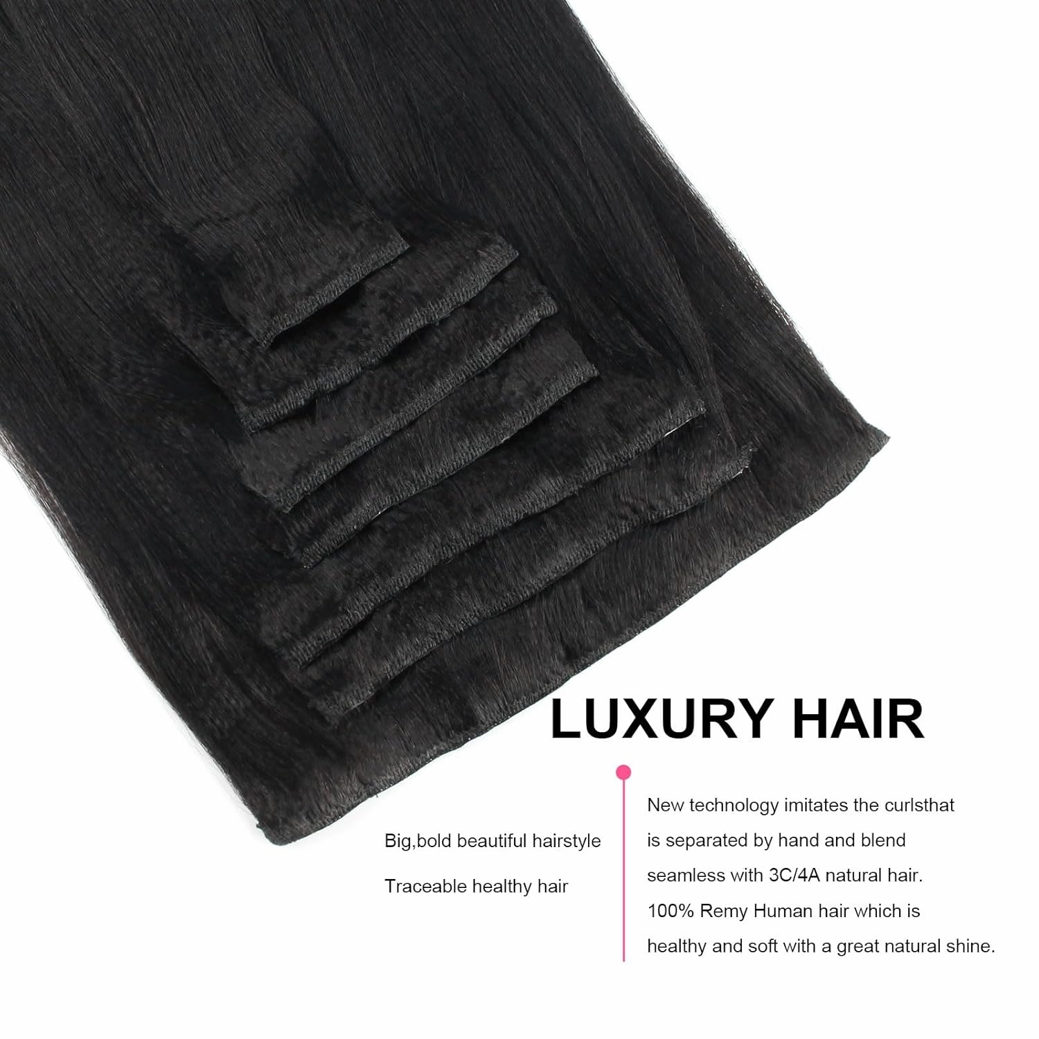 ABH AMAZINGBEAUTY HAIR Real Remy Thick Yaki Straight Clip Ins Black Hair Extensions for African American Relaxed Hair 7 Pieces 120 Gram Per Set, 14 Inch