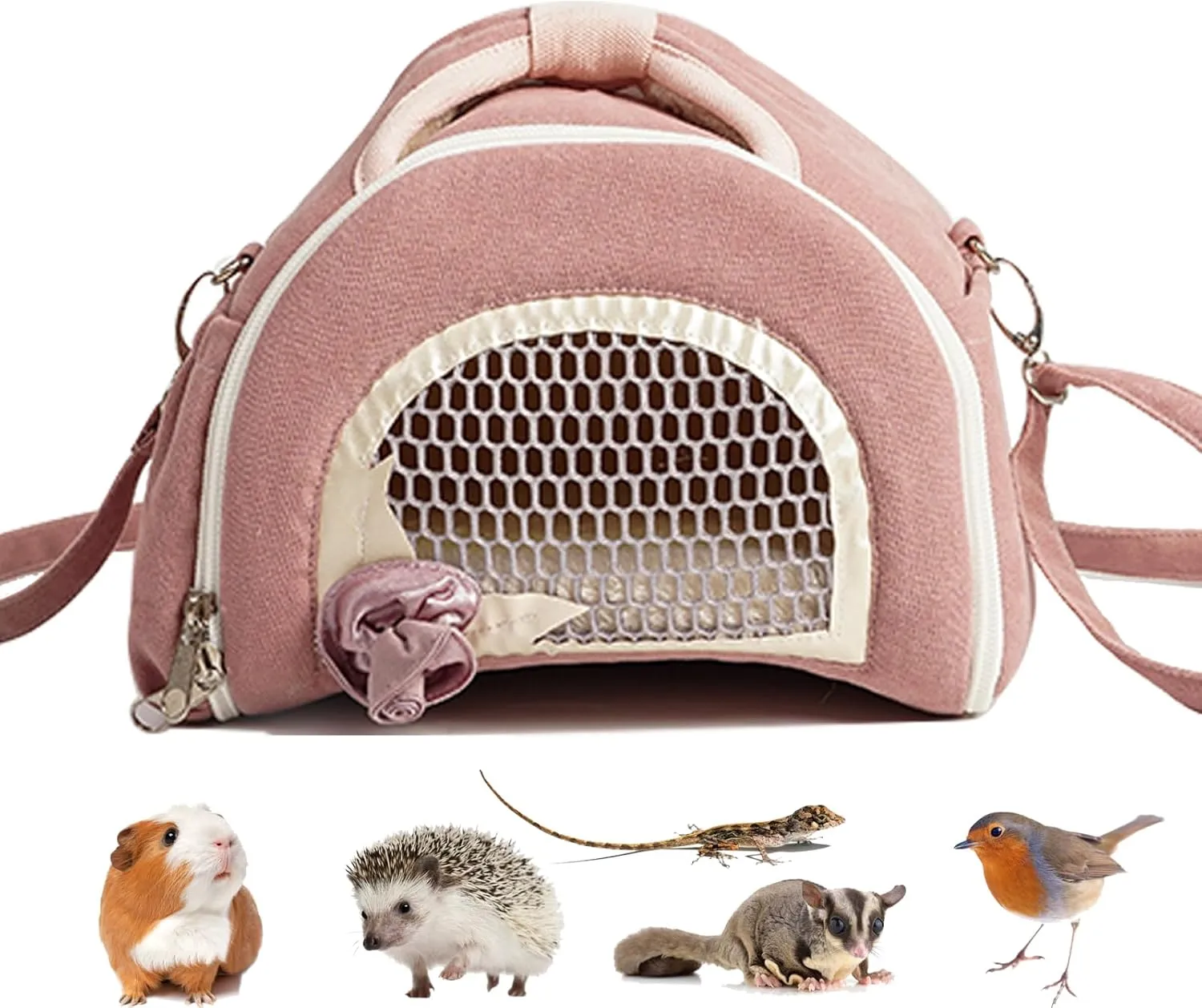 ABLAZEZAI Guinea Pig Carrier, Small Animal Travel Bag, Breathable Snake Outdoor Portable Pouch for Chinchilla Hamster Bird Bunny Hedgehog Sugar Glider Gerbil (Pink)
