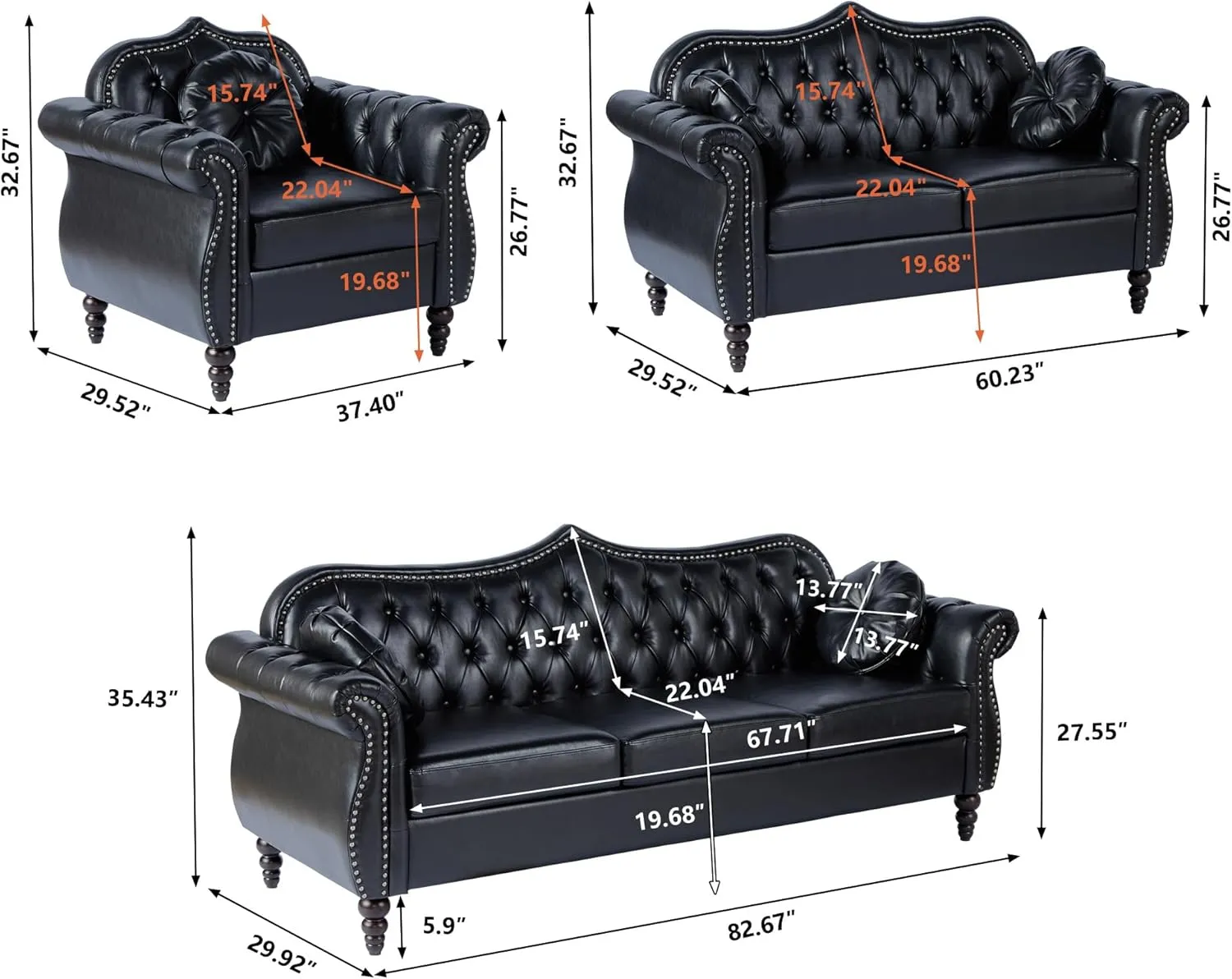 Accent Chair, Modern Chesterfield Leather PU Living Room Armchair, Mid-Century Modern Single Sofa Chair Upholstered Tufted Arm Chair with Pillow for Living Room, Bedroom, Office (Black)
